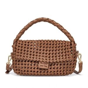 Trendy Brown Waffle Weave Clutch Shoulder Strap Bag